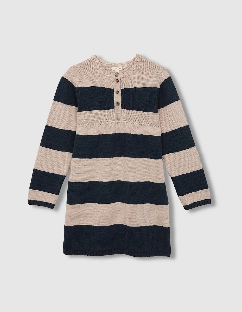 

Полосатое зеленое вязаное платье-поло для девочки Gocco, темно-зеленый
