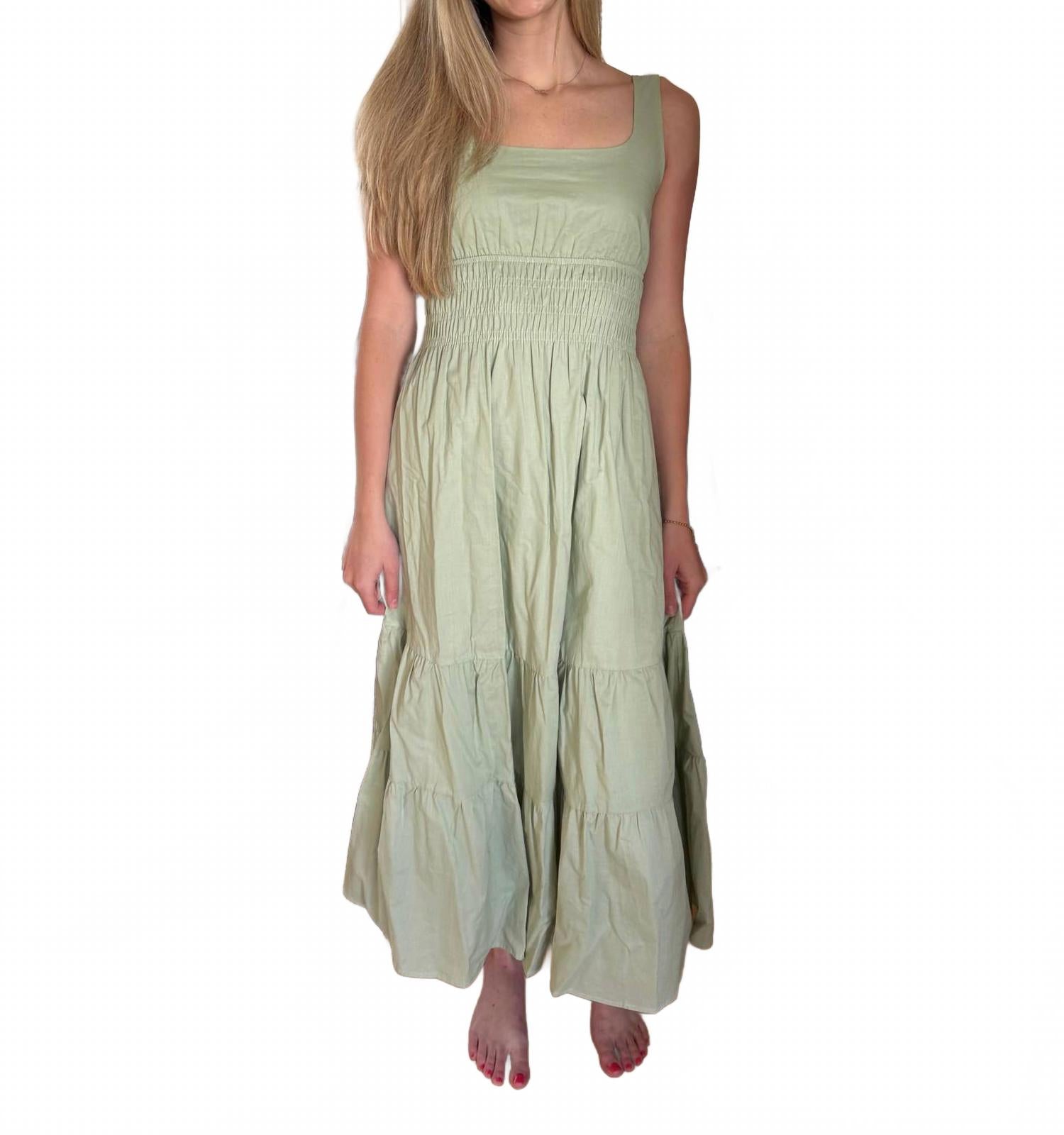 

Хлопковое платье Ashley с завышенной талией и сборками миди в зеленом цвете Needii