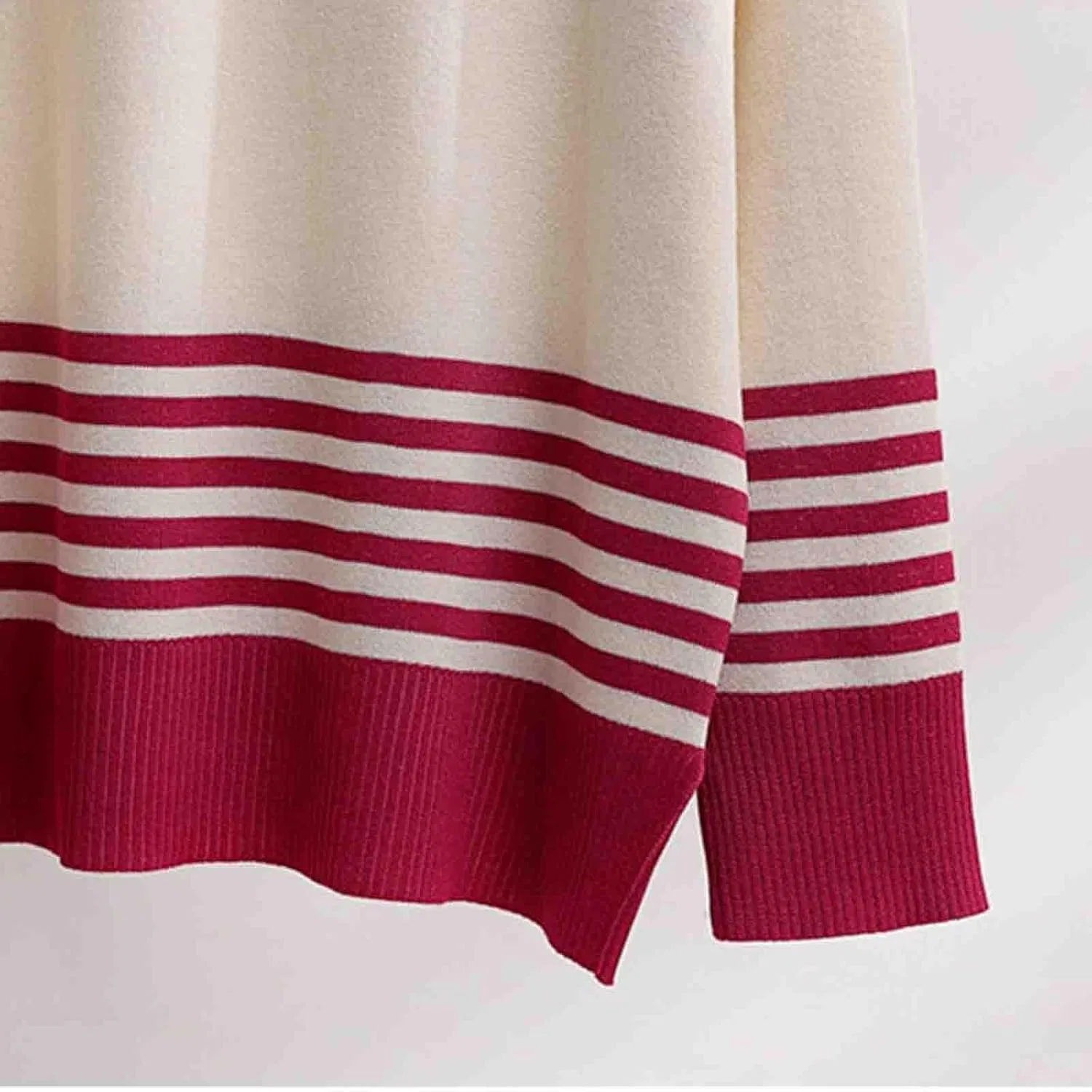 Женский спортивный костюм Ribbed Knit, лонгслив и широкие брюки, A05_red — фото 4