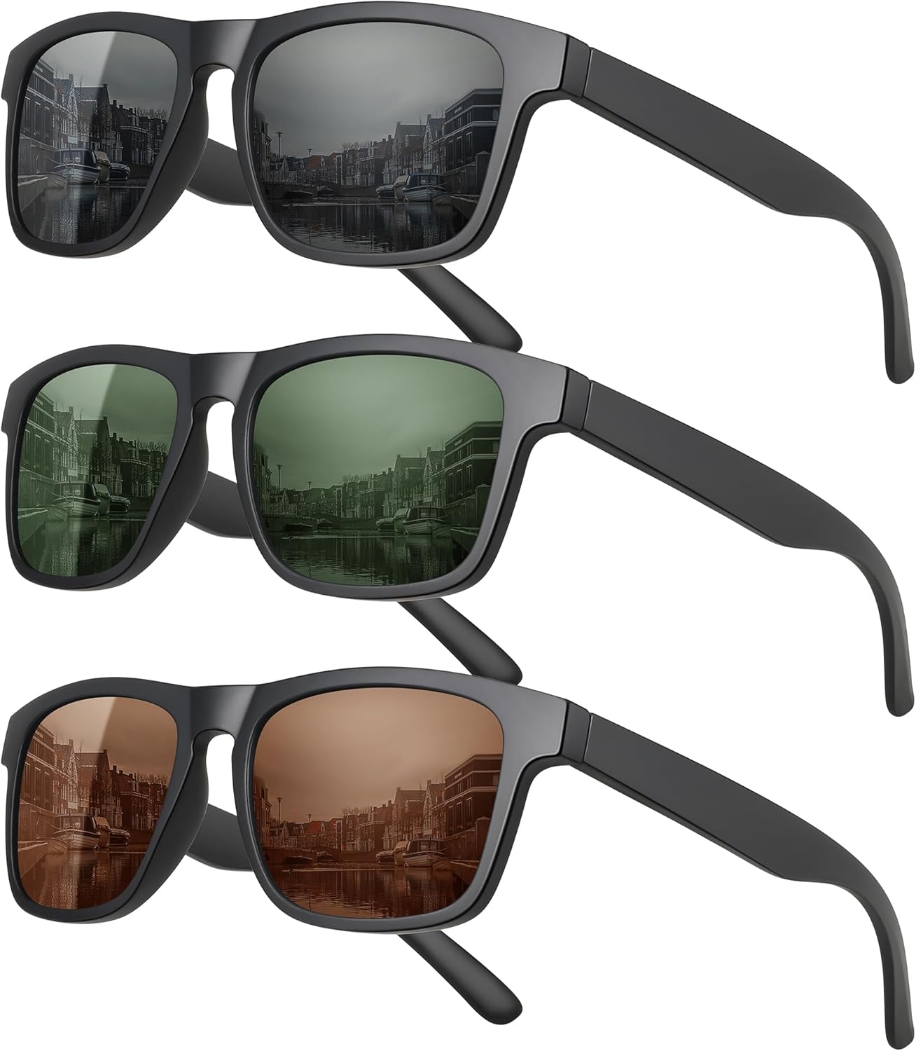 

Поляризованные солнцезащитные очки MEETSUN для мужчин и женщин, с защитой от УФ-излучения, квадратной оправой, спортивные, для рыбалки и вождения, (3 Pack) Black/Green/Brown