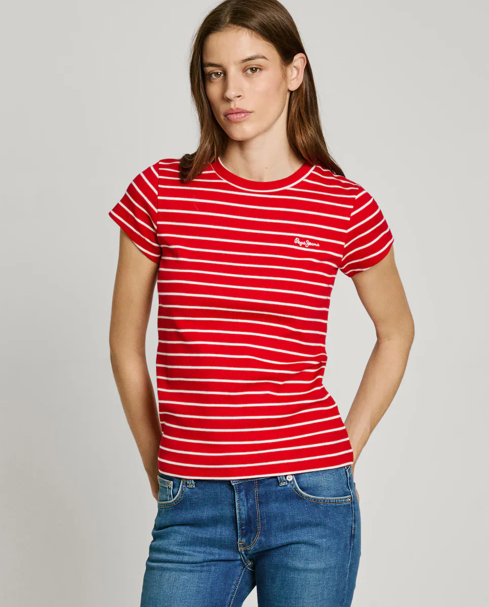 

Женская полосатая рубашка с рубчиком Pepe Jeans, красный