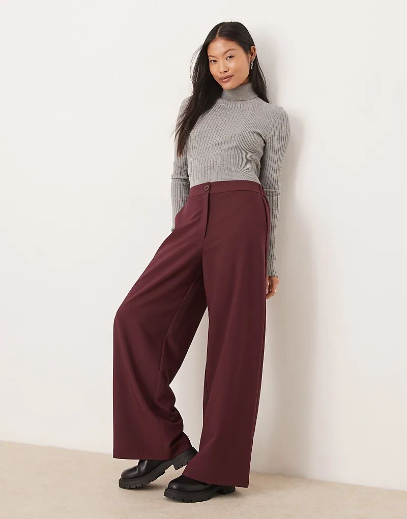 

Брюки свободного кроя Petite прямого кроя бордового цвета ASOS DESIGN
