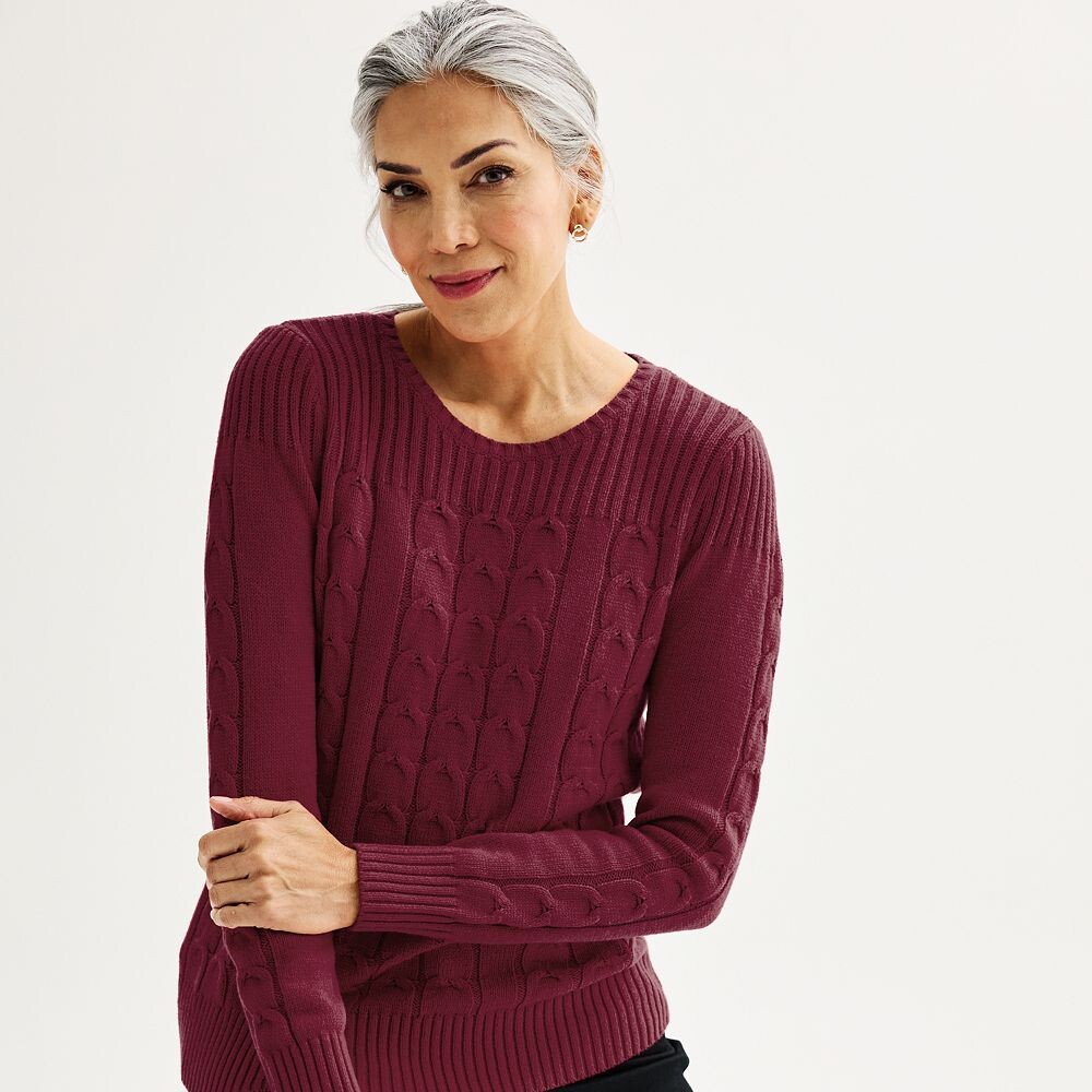 

Женский пуловер с косой кокеткой в ​​рубчик Croft & Barrow, цвет Red Silk