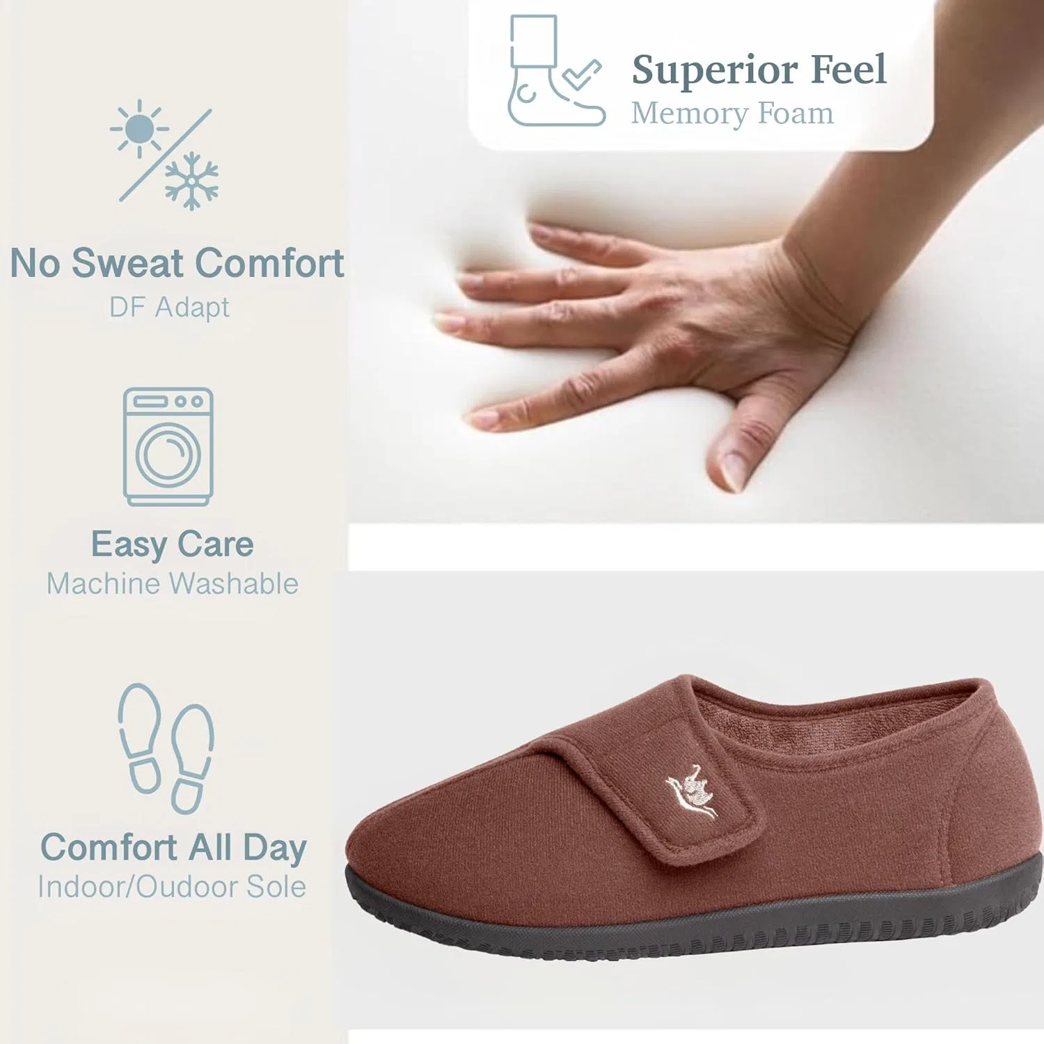 Тапочки с регулируемой застежкой, Memory Foam, Terry-brown EUROPEAN SOFTEST — фото 3