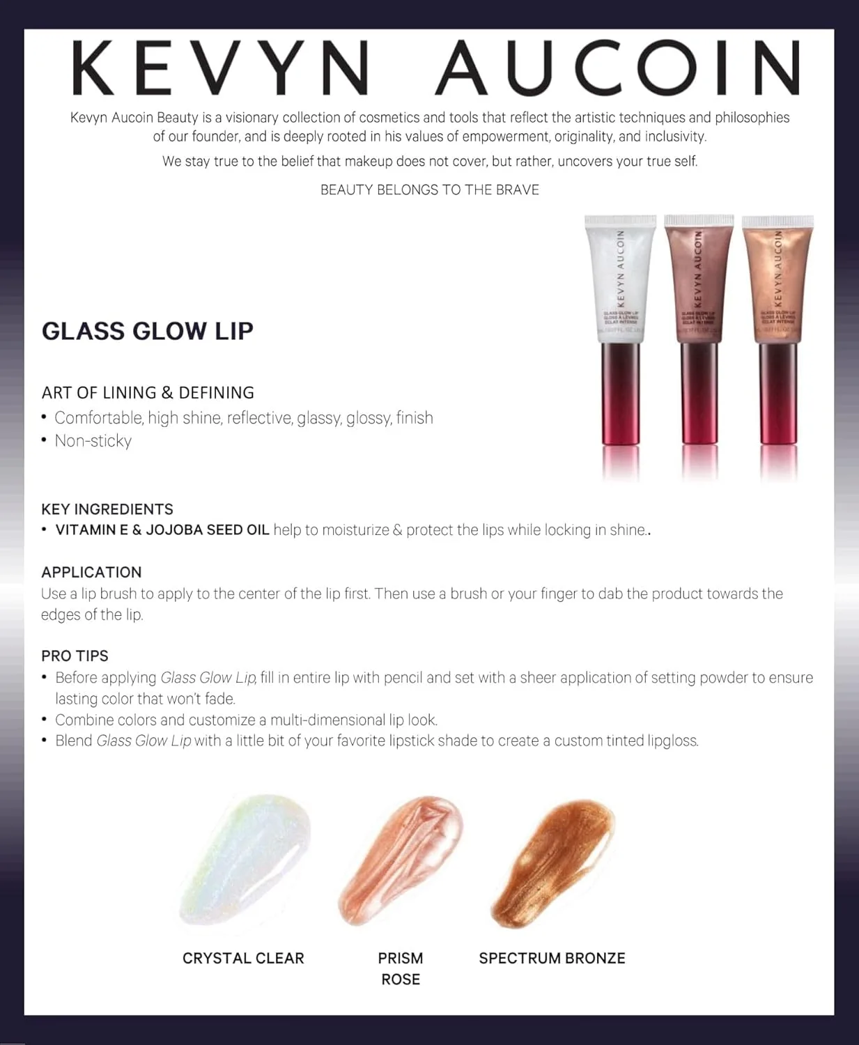 Kevyn Aucoin Glass Glow Lip: универсальный блеск для губ и хайлайтер, 3D отражающее покрытие, комфортное ношение, не липкий, увлажняет, защищает, фиксирует сияние, PRISM ROSE (rose gold pearl) — фото 3