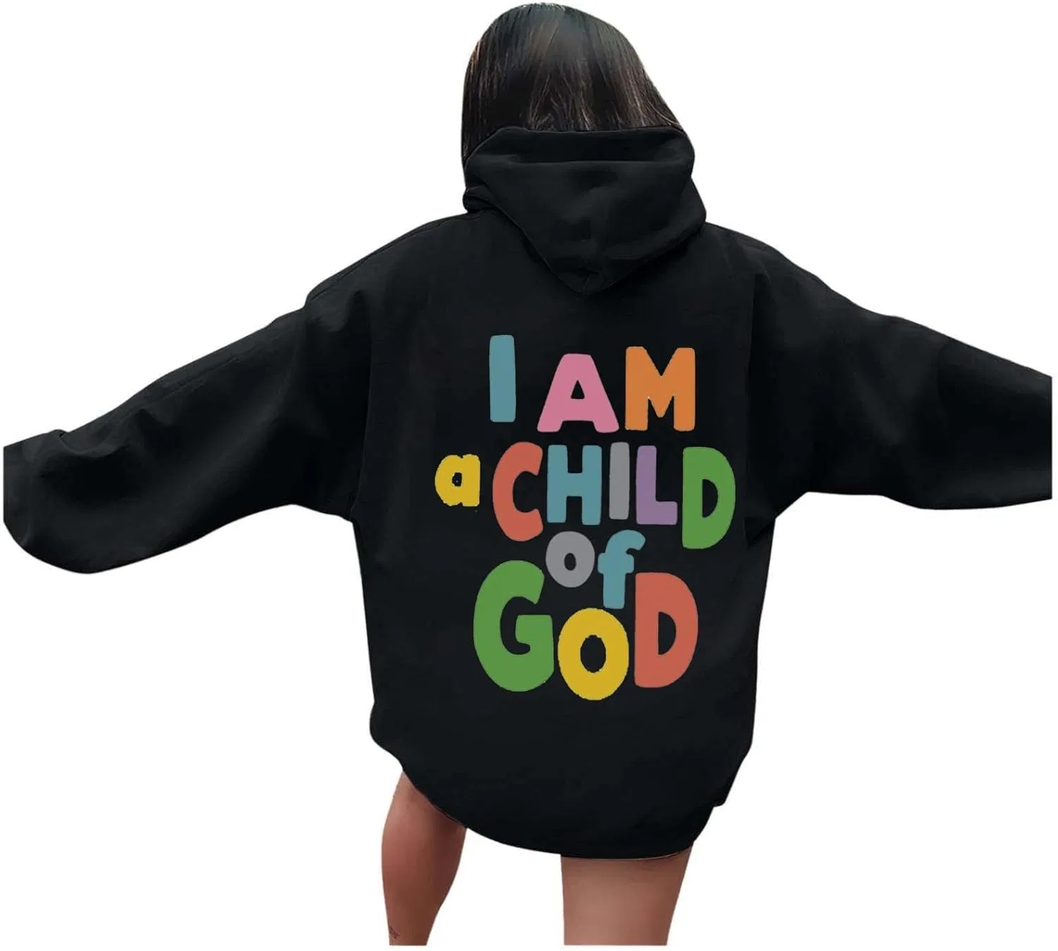 Худи для девушек с принтом I Am A Child Of God Jesus, на завязках, с карманами, A02-black — фото 4