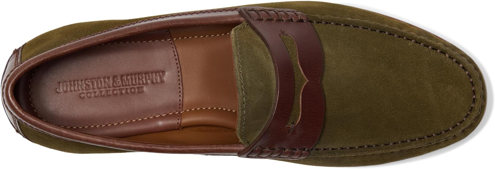 Лоферы Johnston & Murphy Collection Men's Baldwin Penny, Olive Waxed English Suede/Brown Full Grain — фото 2