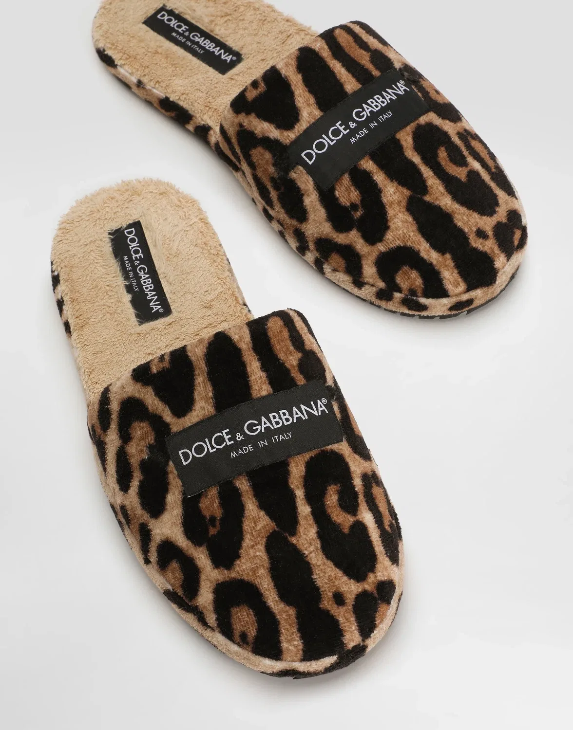 Тапочки из махровой ткани с леопардовым принтом и логотипом DG для отеля DOLCE & GABBANA, мультиколор — фото 4