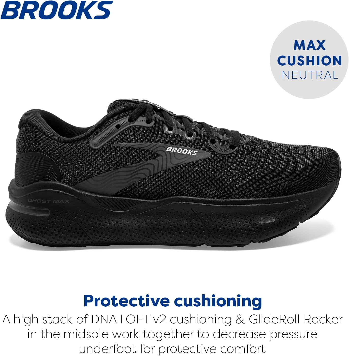Мужские кроссовки Brooks Ghost Max Cushion для бега и ходьбы, нейтральная посадка, черный — фото 2