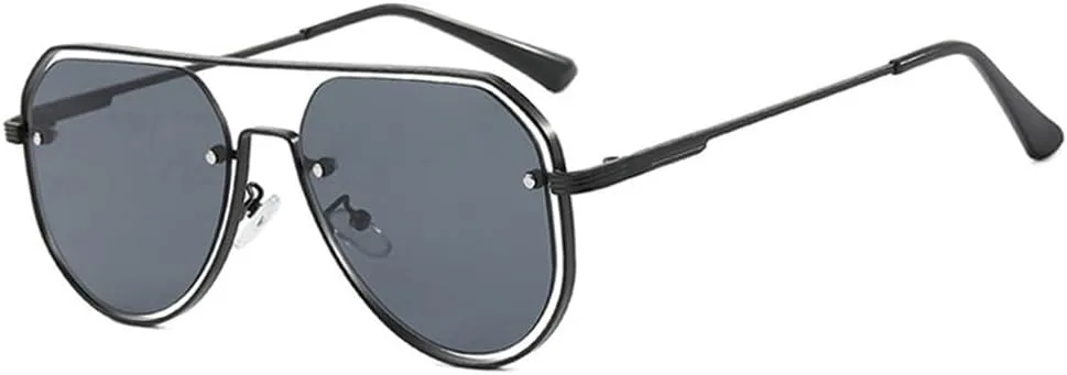 

Солнцезащитные очки с двойной перемычкой для женщин, ретро-оправа из полого металла для мужчин, модные темно-зеленые солнцезащитные очки HVTVTLA, Black Grey