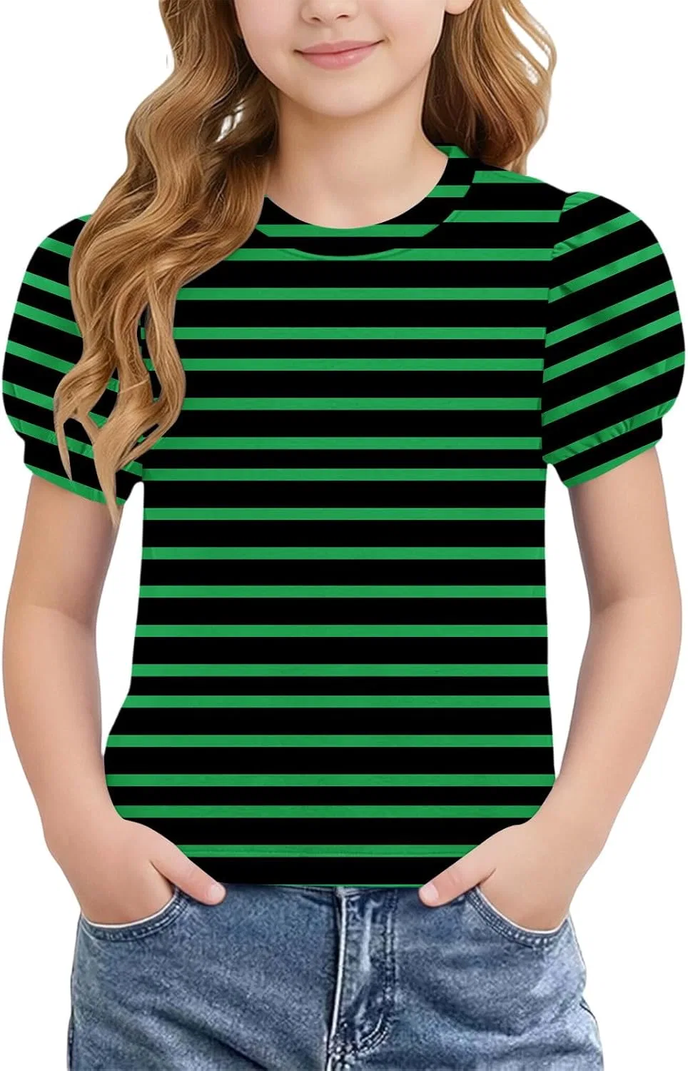 Детская футболка с коротким рукавом, полоски, Zzalalana, Army Green