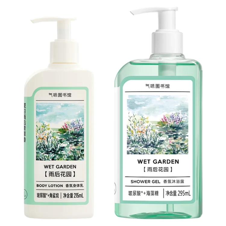 SCENT LIBRARY Набор для увлажнения и ухода с ароматом: лосьон для тела 215 мл + гель для душа 295 мл, Post-Rain Garden Fragrance Body Lotion 215ml+Shower Gel 295ml