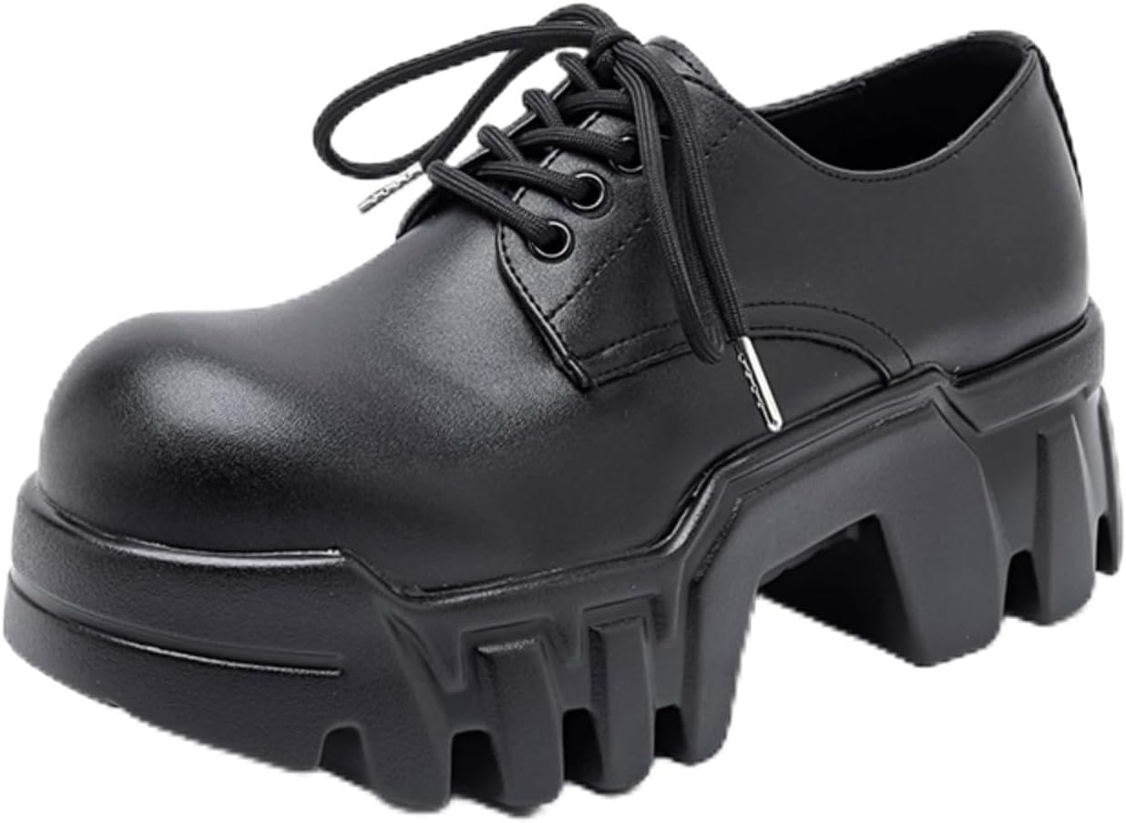 

Мужские черные кожаные туфли оксфорды на шнуровке с платформой Qwuieoin, черный