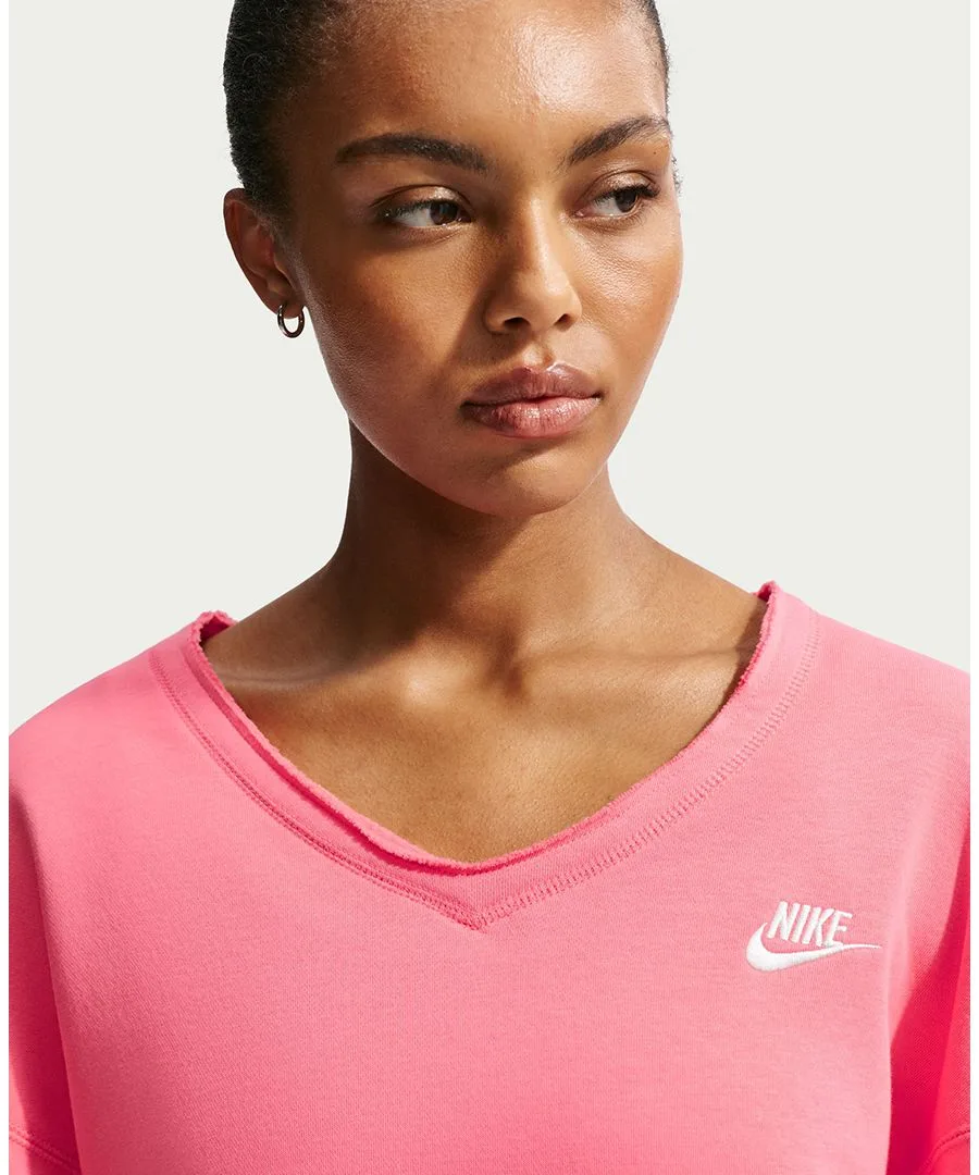 Женская флисовая толстовка Sportswear Club с V-образным вырезом свободного кроя Nike, Sea Coral/Sail/Sail — фото 3