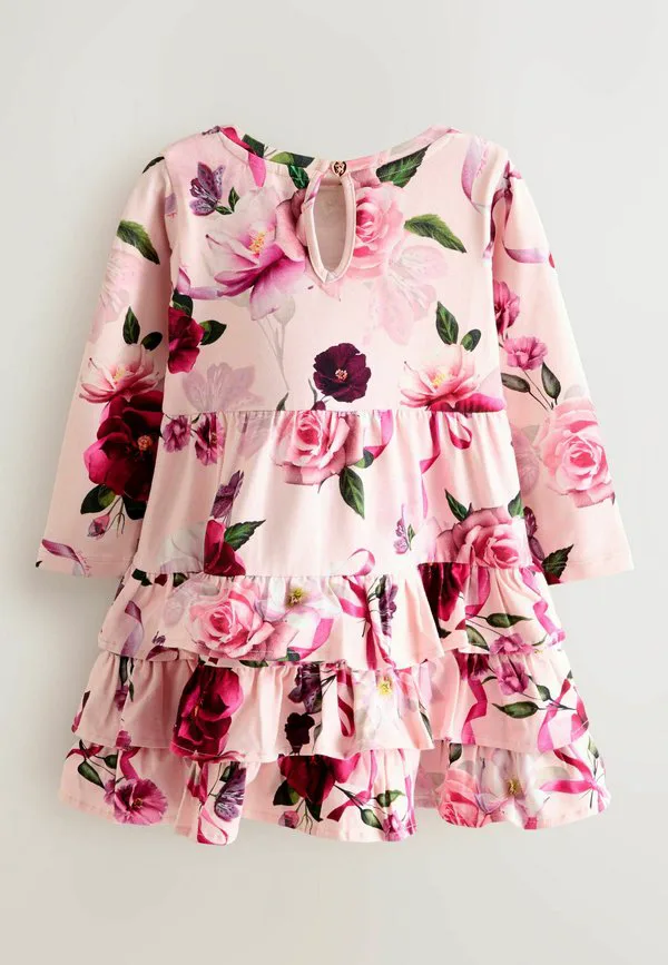 Платье прямого кроя из трикотажа с оборками по низу и цветочным принтом. Baker By Ted Baker, Pink — фото 2
