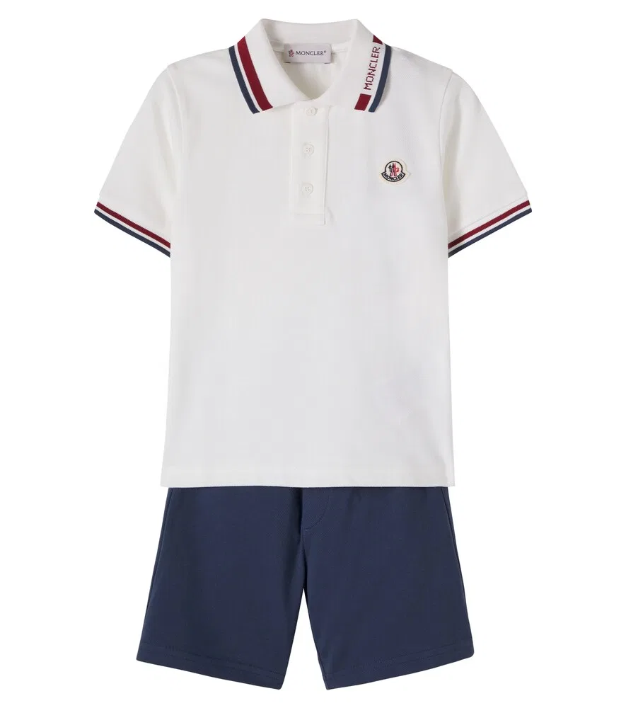 Комплект из хлопковой рубашки-поло и шорт из пике Moncler Enfant, мультиколор