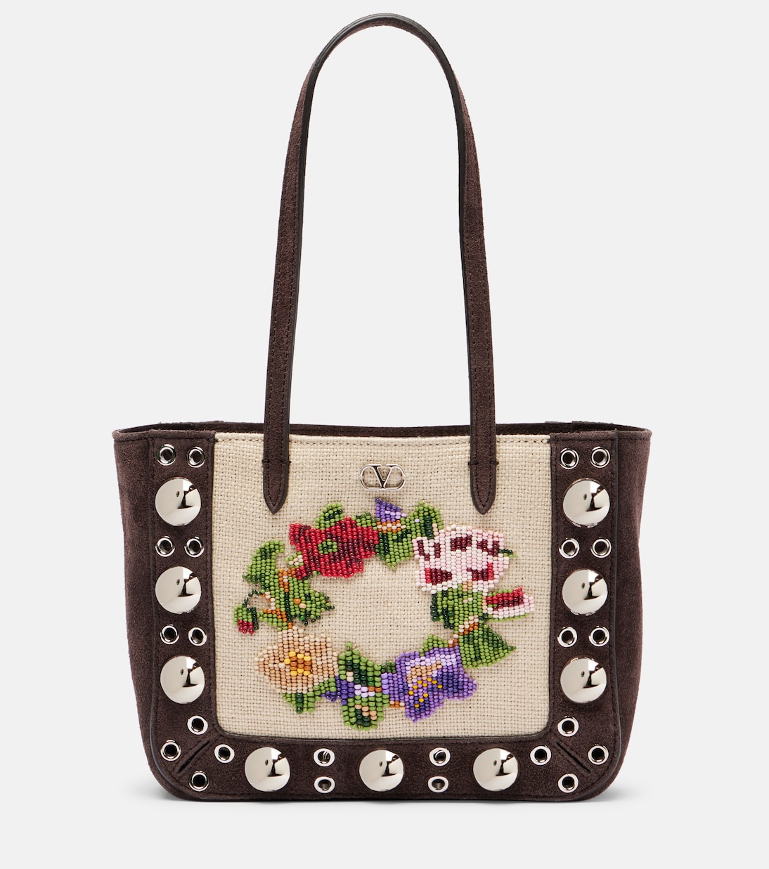 

Nellcôte мини сумка-тоут из замши с декоративными элементами Valentino Garavani, Multicolor/Testa Di Moro