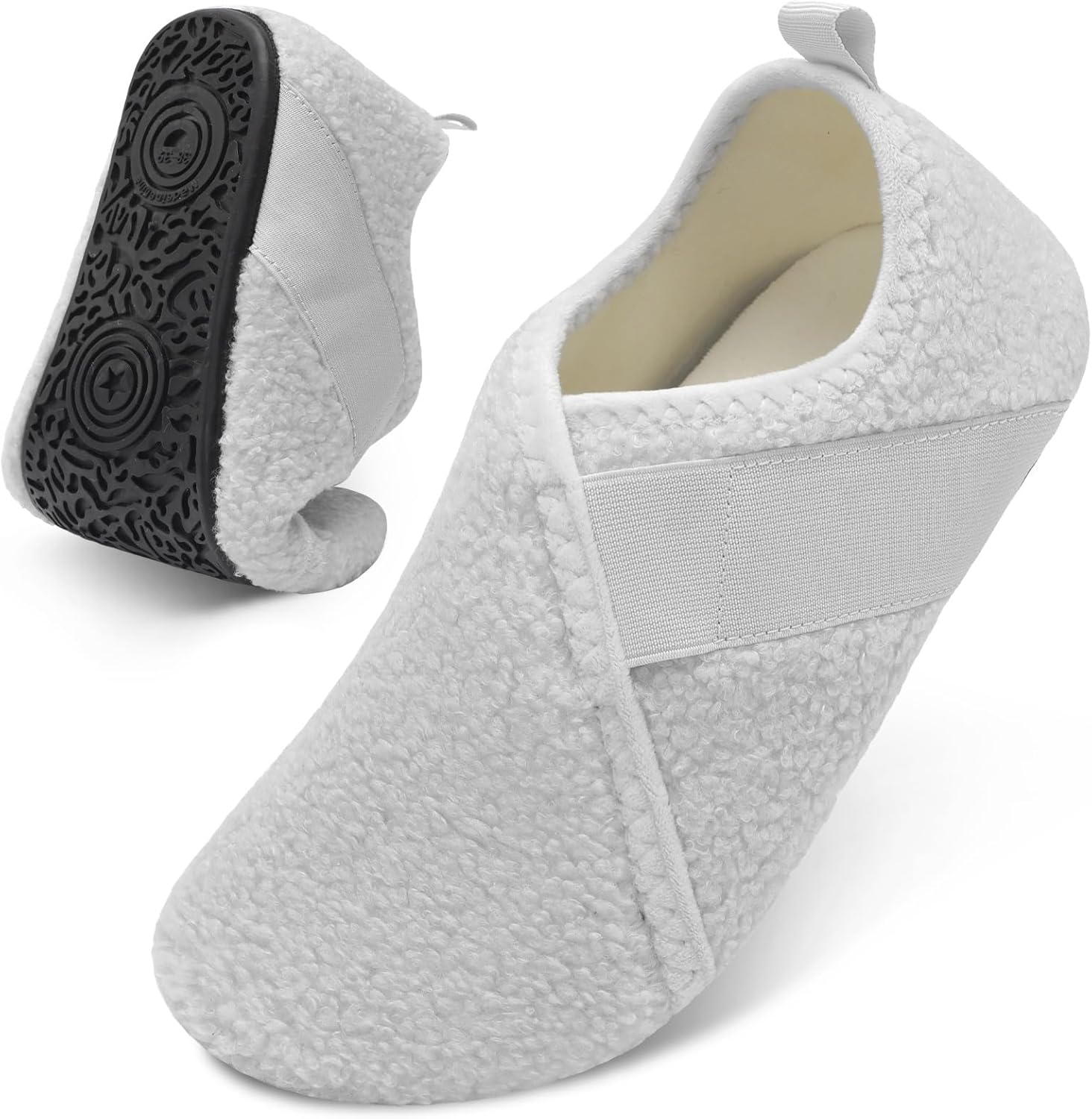 

Домашние тапочки Besroad для женщин и мужчин, удобные тапочки-носки с меховой отделкой, мягкой резиновой подошвой для дома, спальни, путешествий и йоги, светло-серый