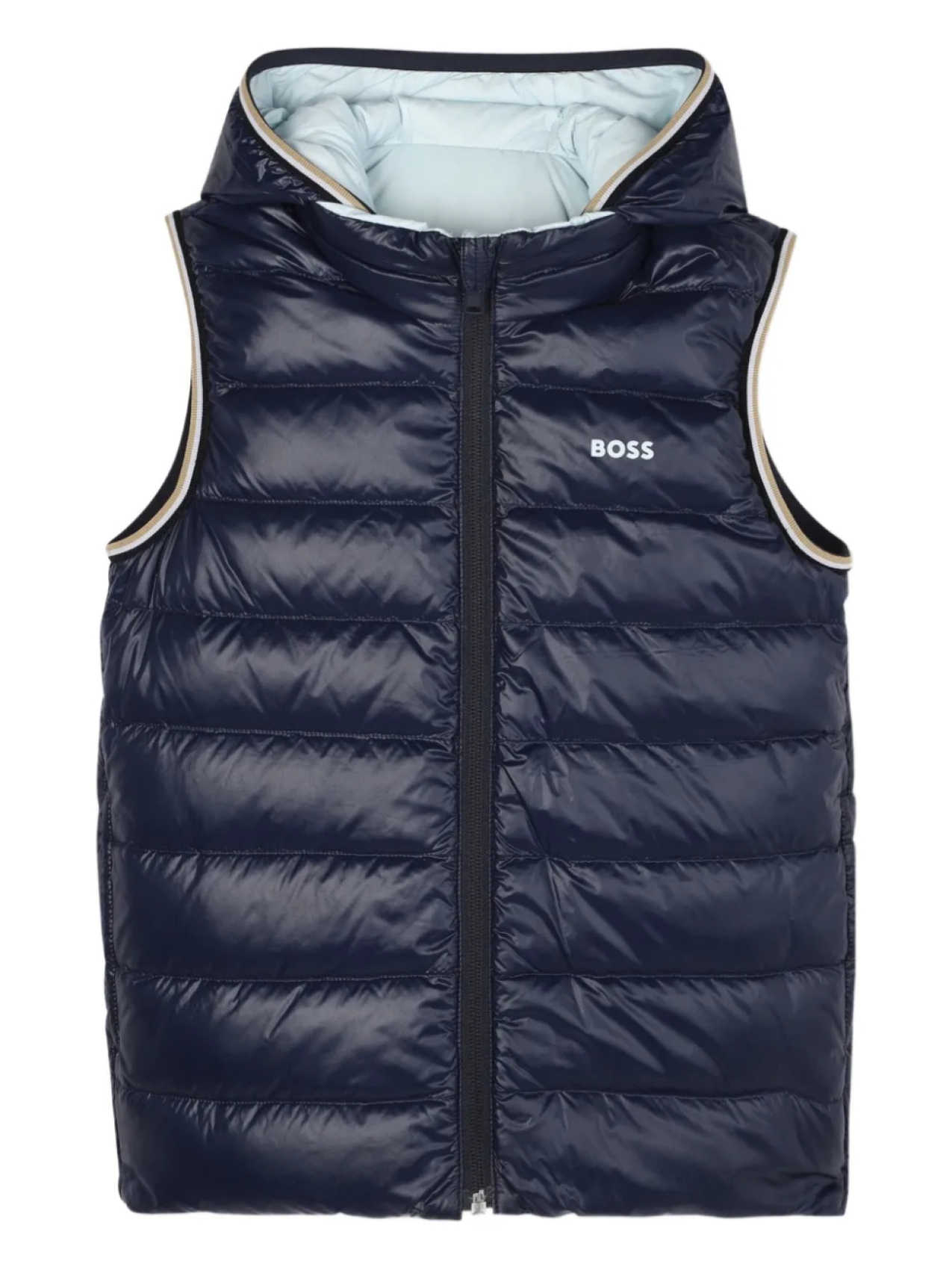 

BOSS Kidswear двусторонний дутый жилет с капюшоном, синий