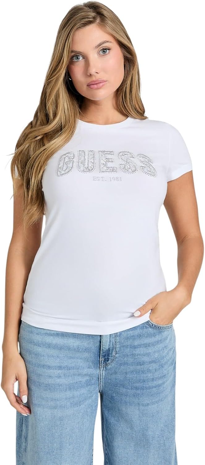 

Футболка Guess с коротким рукавом и кружевом, Pure White, Белый, Футболка Guess с коротким рукавом и кружевом, Pure White