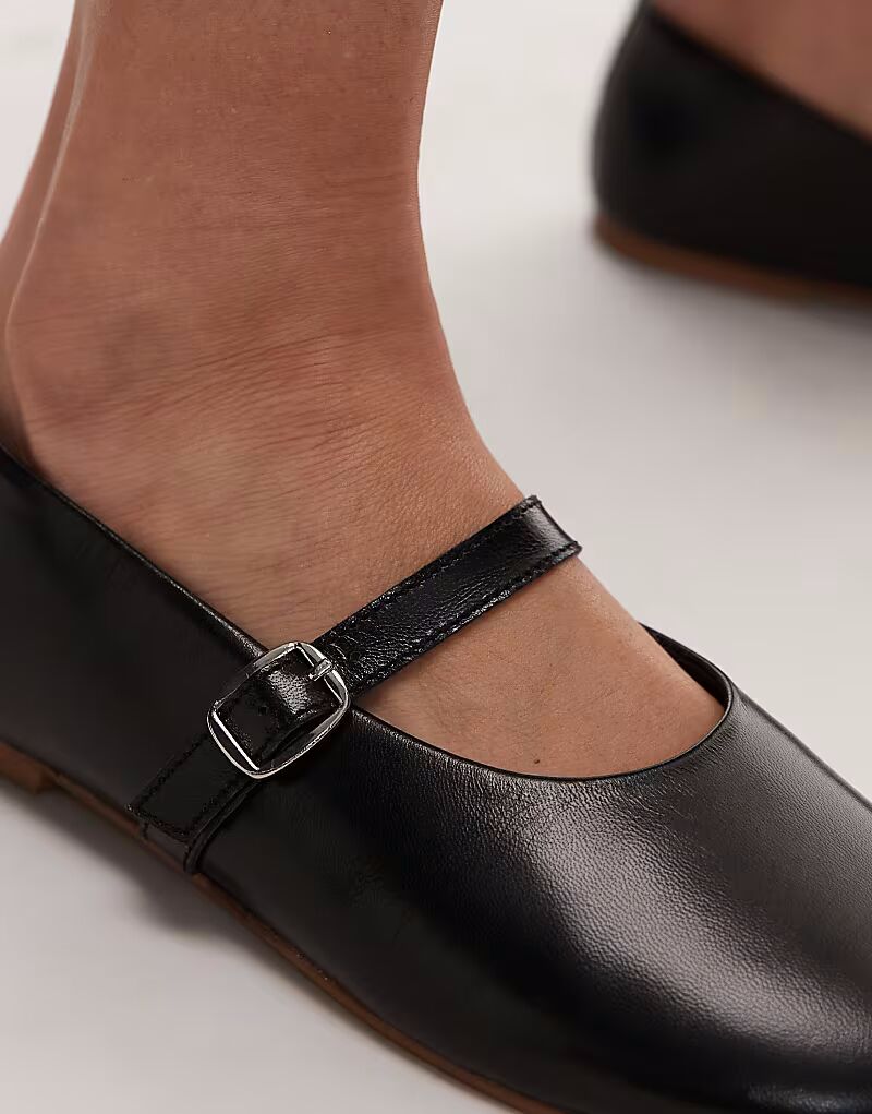 Балетки Topshop Ash из натуральной кожи с рюшами и пряжкой черного цвета — фото 2