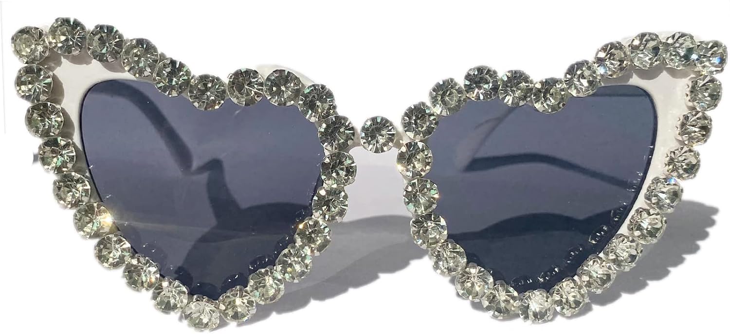 

Модные женские солнцезащитные очки с сердечками и стразами, ретро-очки с блестками в форме сердца, женские солнцезащитные очки для вечеринки с бриллиантами, розовые очки mincl, White