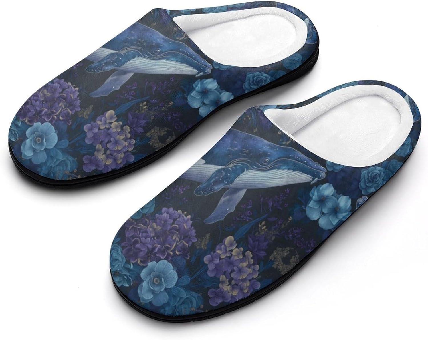 

Завораживающие мужские хлопковые тапочки с китом и синими фиолетовыми цветами, для дома и улицы, теплые, уютные, мягкие, с противоскользящей подошвой Daihanle