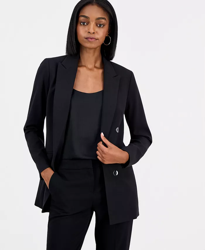 

Женская двусторонняя би-стрейч куртка в стиле бойфренд с имитацией двойной застежки, созданная для Macy's Bar Iii, черный