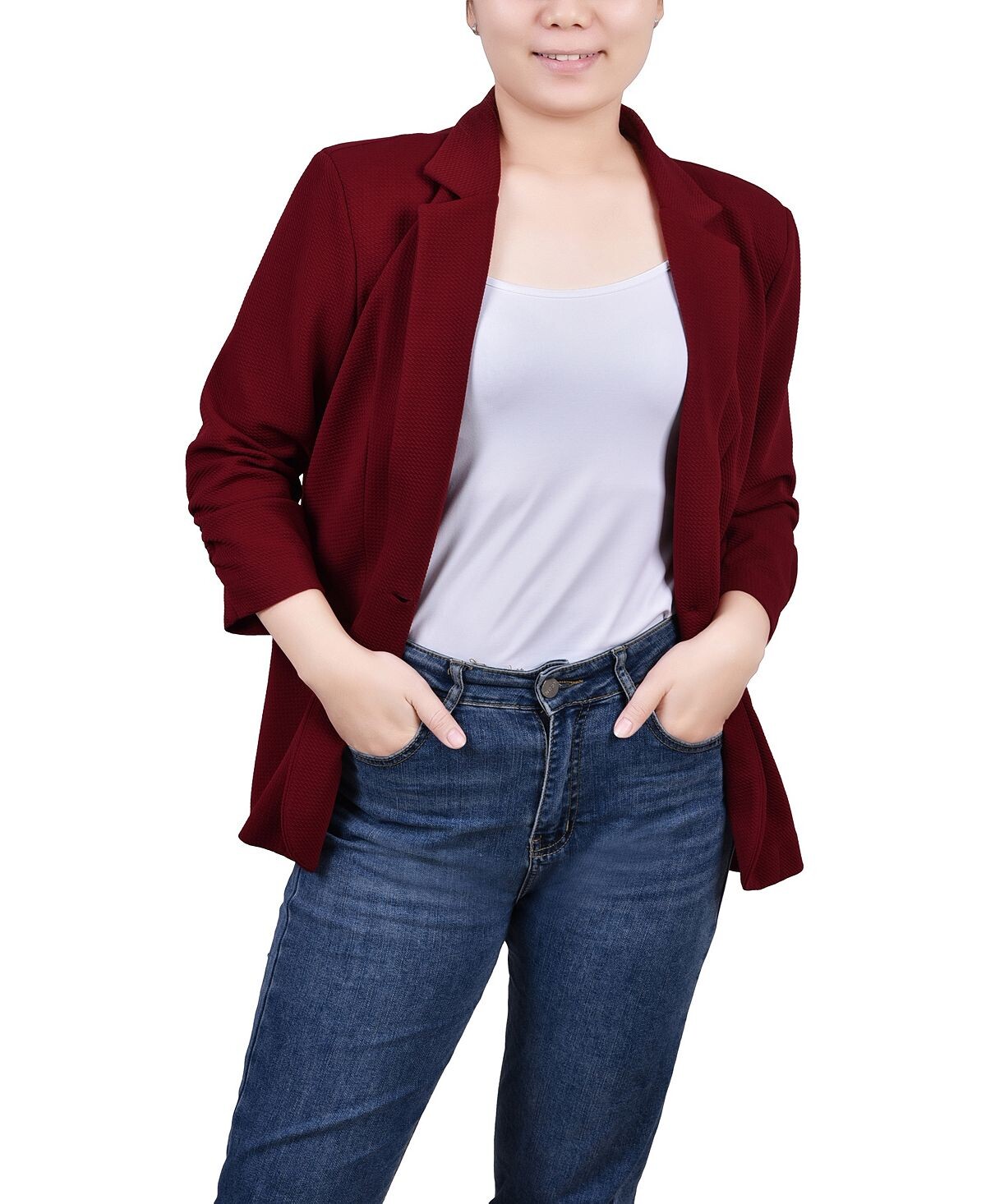 

Миниатюрный креповый блейзер с рукавами 3/4 NY Collection, красный
