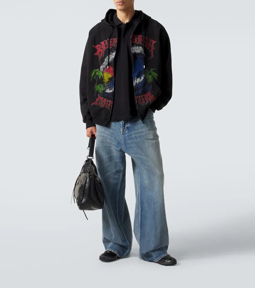Потертые джинсы с широкими штанинами Balenciaga, синий — фото 2