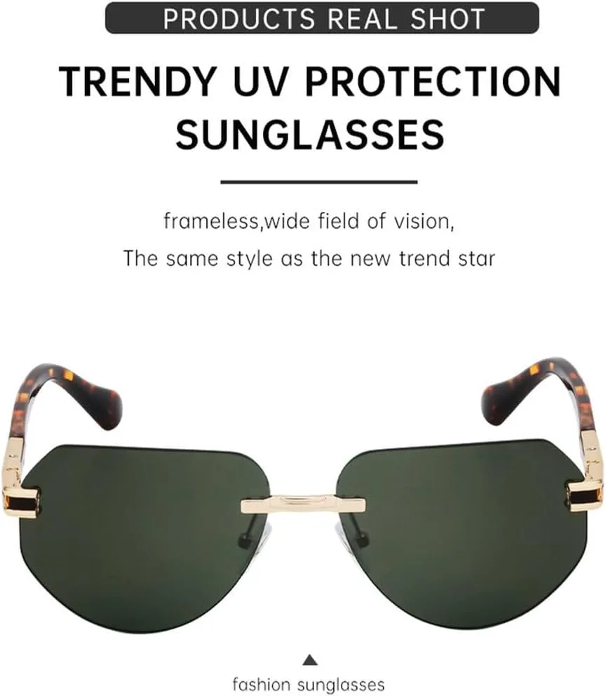 

Классические геометрические солнцезащитные очки без оправы для женщин и мужчин, роскошные солнцезащитные очки, модные тренды, металлическая оправа LVTFCO, C8greengray