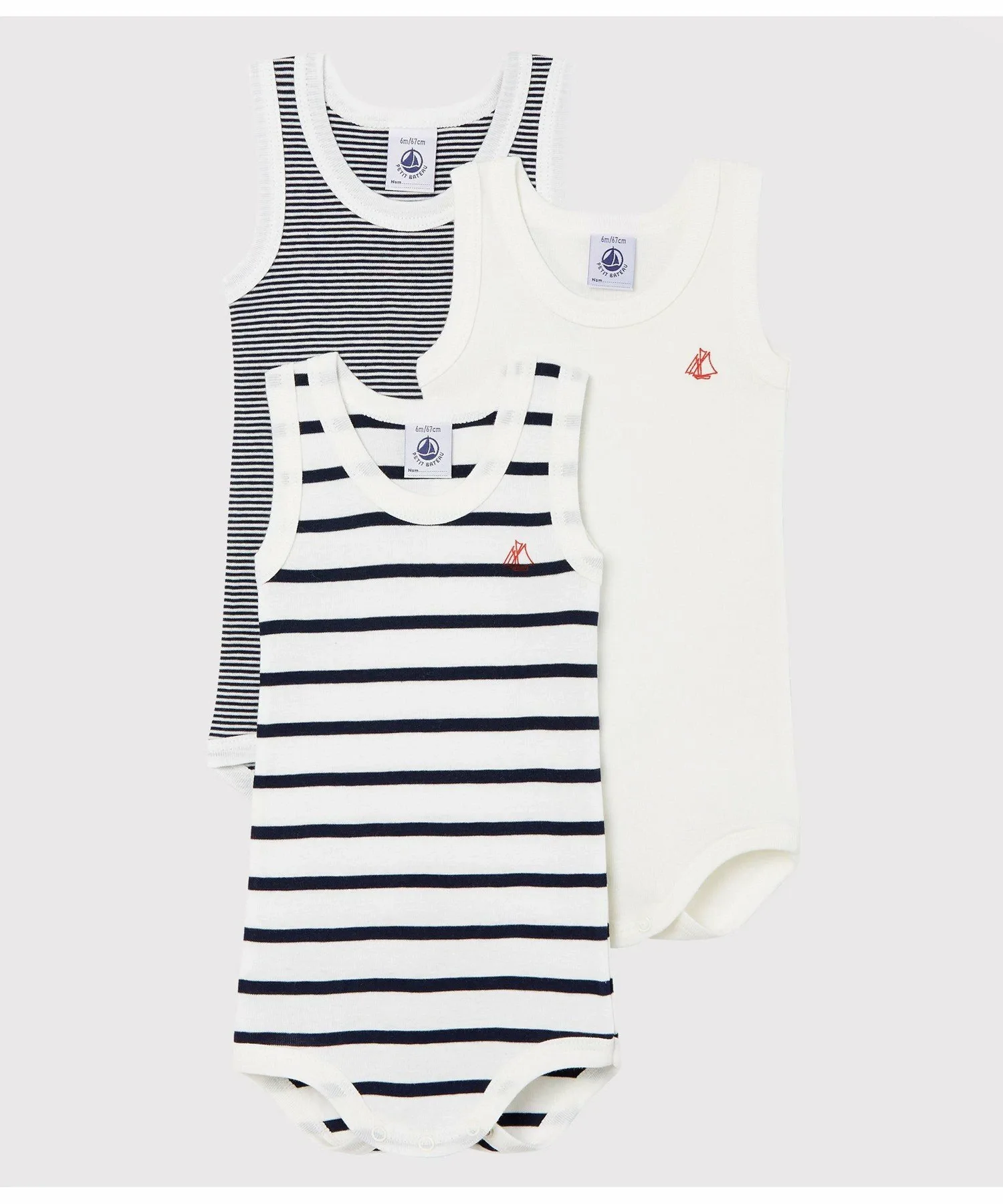 Комплект из 3 предметов: майка и боди Marinière & Mirale PETIT BATEAU, Color 1