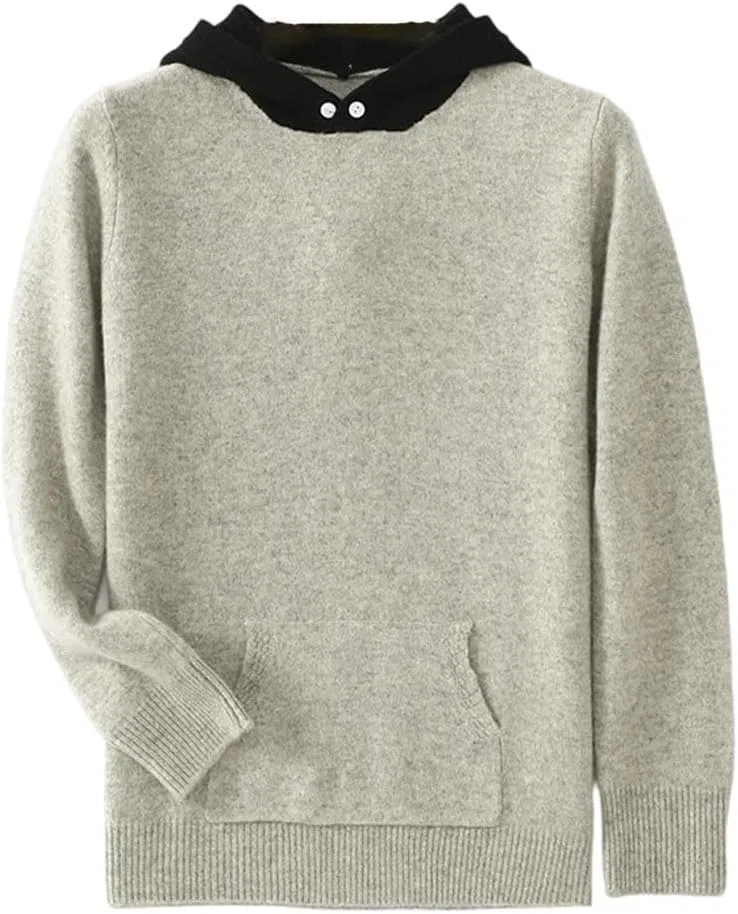 Свитшот с капюшоном из мериносовой шерсти, Light Gray Black