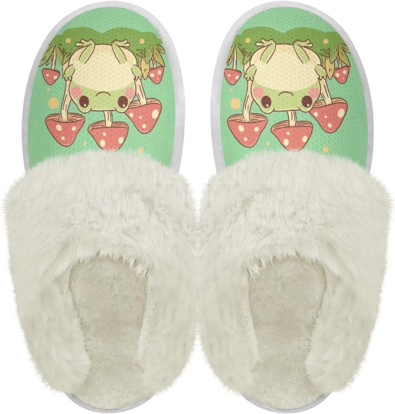 

Теплые плюшевые тапочки chaqlin с пушистой подкладкой, удобные сланцы для женщин и мужчин, водонепроницаемые с толстой подошвой, домашние нескользящие фланелевые зимние тапочки, Frog Mushroom