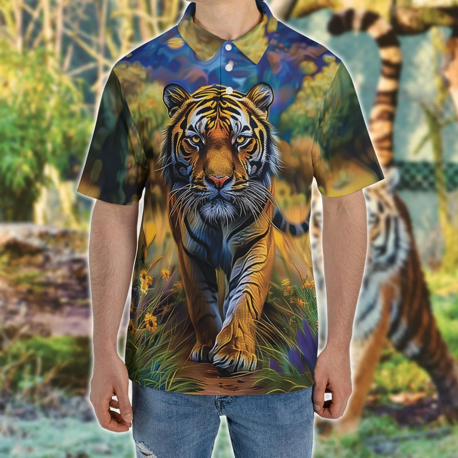 Футболка поло с тигровым принтом, серия 05, Tiger, цвет Tiger_24 — фото 2