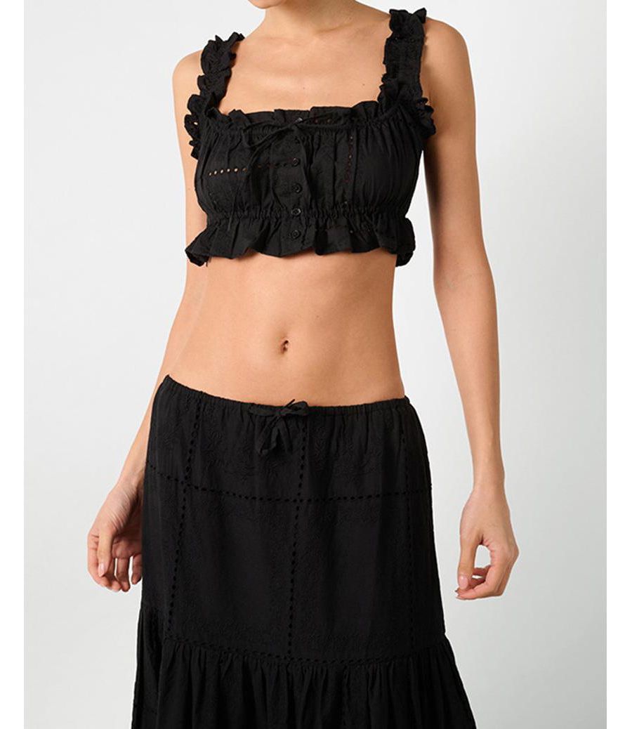 

Женский укороченный топ с рюшами и пуговицами WeWoreWhat, Black