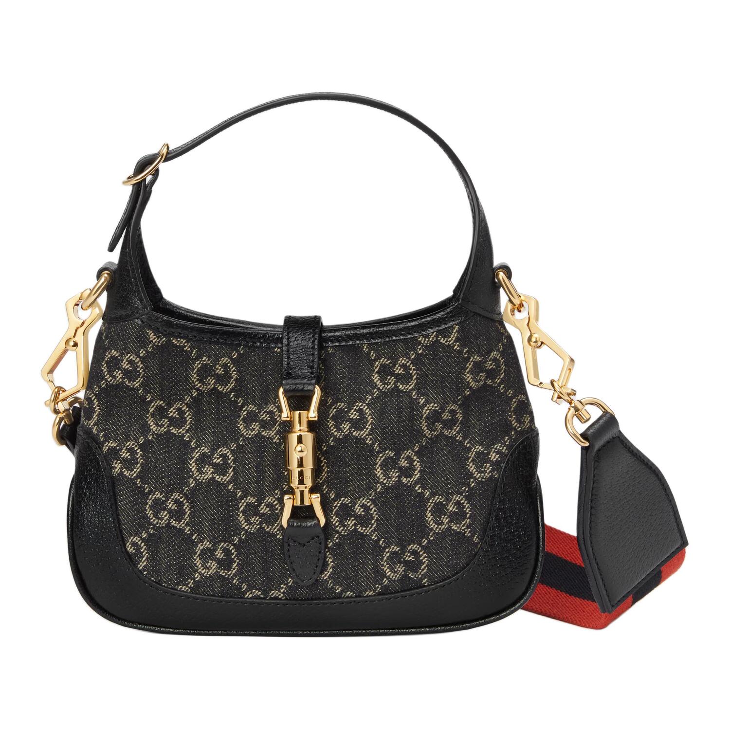 

GUCCI Джекки 1961 холщовая с кожаной отделкой полумесяц миниатюрная женская черная сумка через плечо кроссбоди