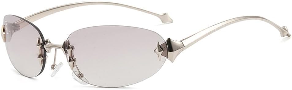 

Модные женские солнцезащитные очки без оправы в стиле ретро с металлическим декором, декоративные солнцезащитные очки с защитой от УФ-излучения UV400 KTUCN, Light Gray