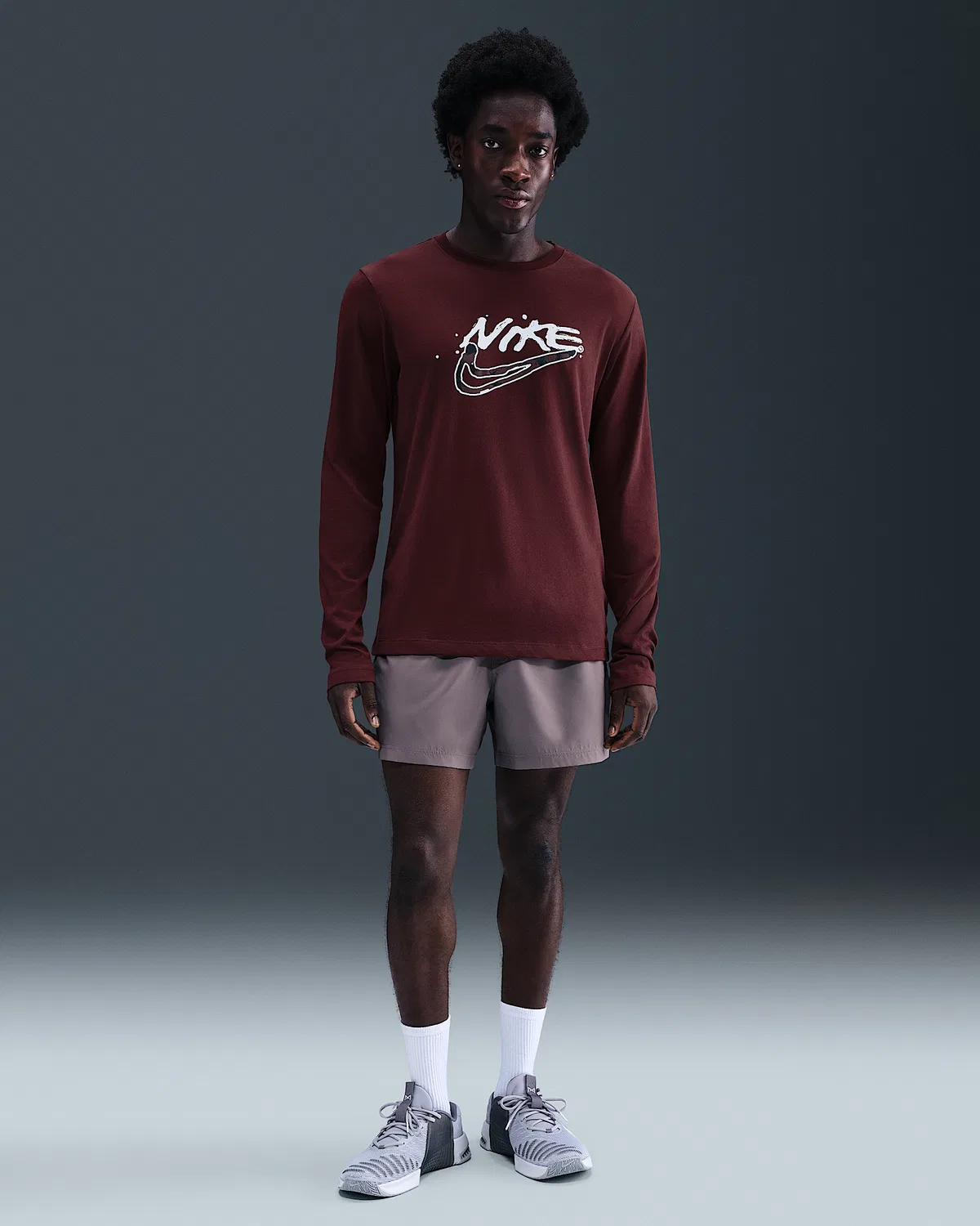 Мужская длинная футболка Dri-FIT Nike, Dark Team Red — фото 4