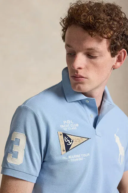 Поло хлопковое slim fit Polo Ralph Lauren, синий — фото 4
