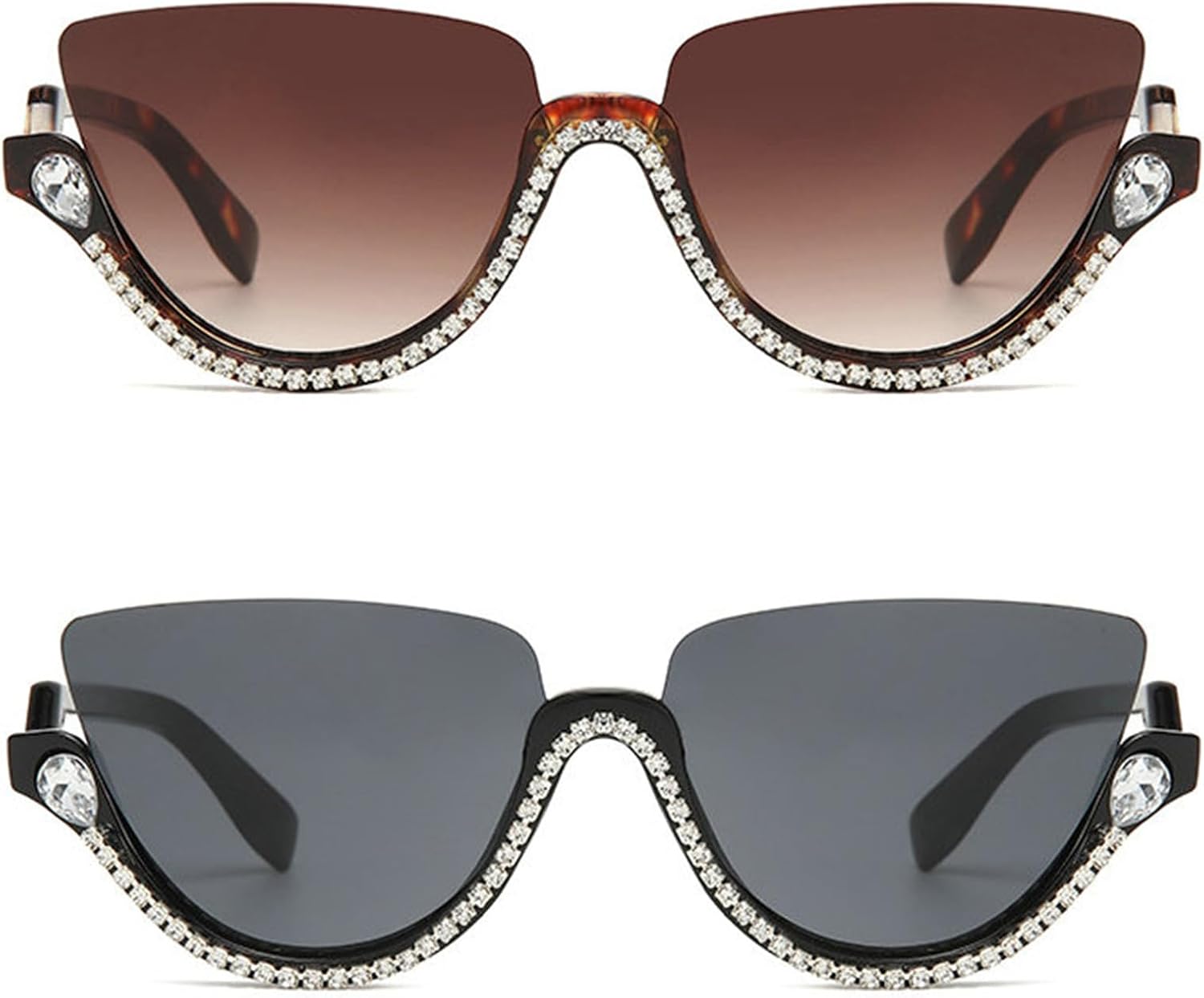 

Солнцезащитные очки Willochra в полуободковой оправе со стразами для женщин, солнцезащитные очки «кошачий глаз» с бриллиантовым блеском, хрустальные солнцезащитные очки, 2pcs-black&leopard