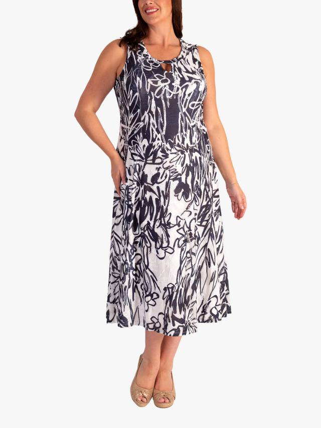 

Цветочное платье без рукавов с принтом скриббл из сетки chesca, White/Midnight