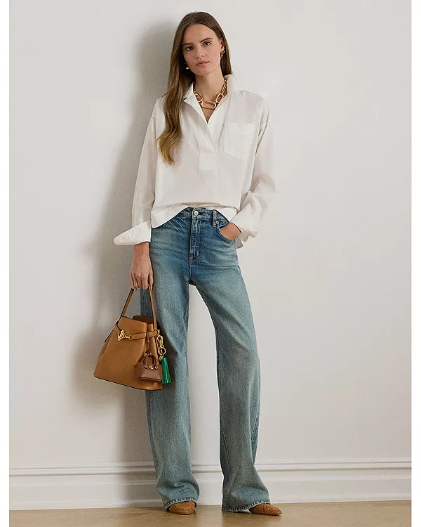 Укороченная рубашка из хлопчатобумажной ткани Ralph Lauren, белый — фото 2