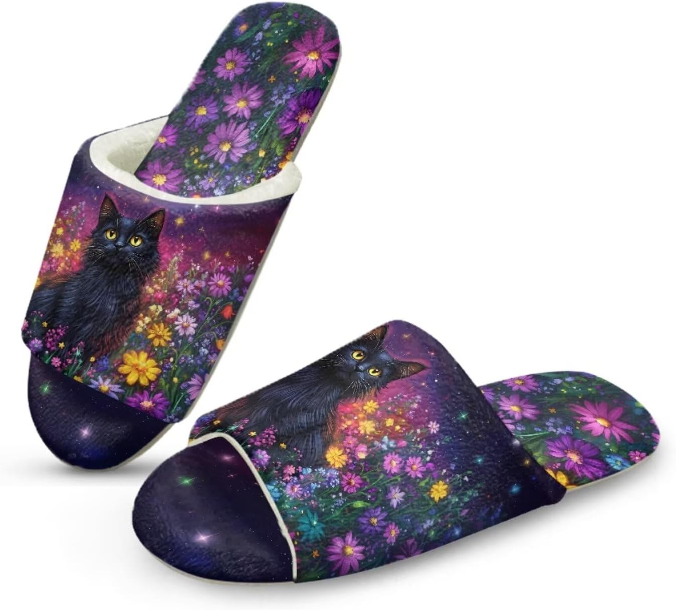 

Домашние тапочки Forchrinse для женщин и мужчин с открытым носком, гостевые тапочки, можно стирать, многоразовые, для спа и отеля, Cat Flower