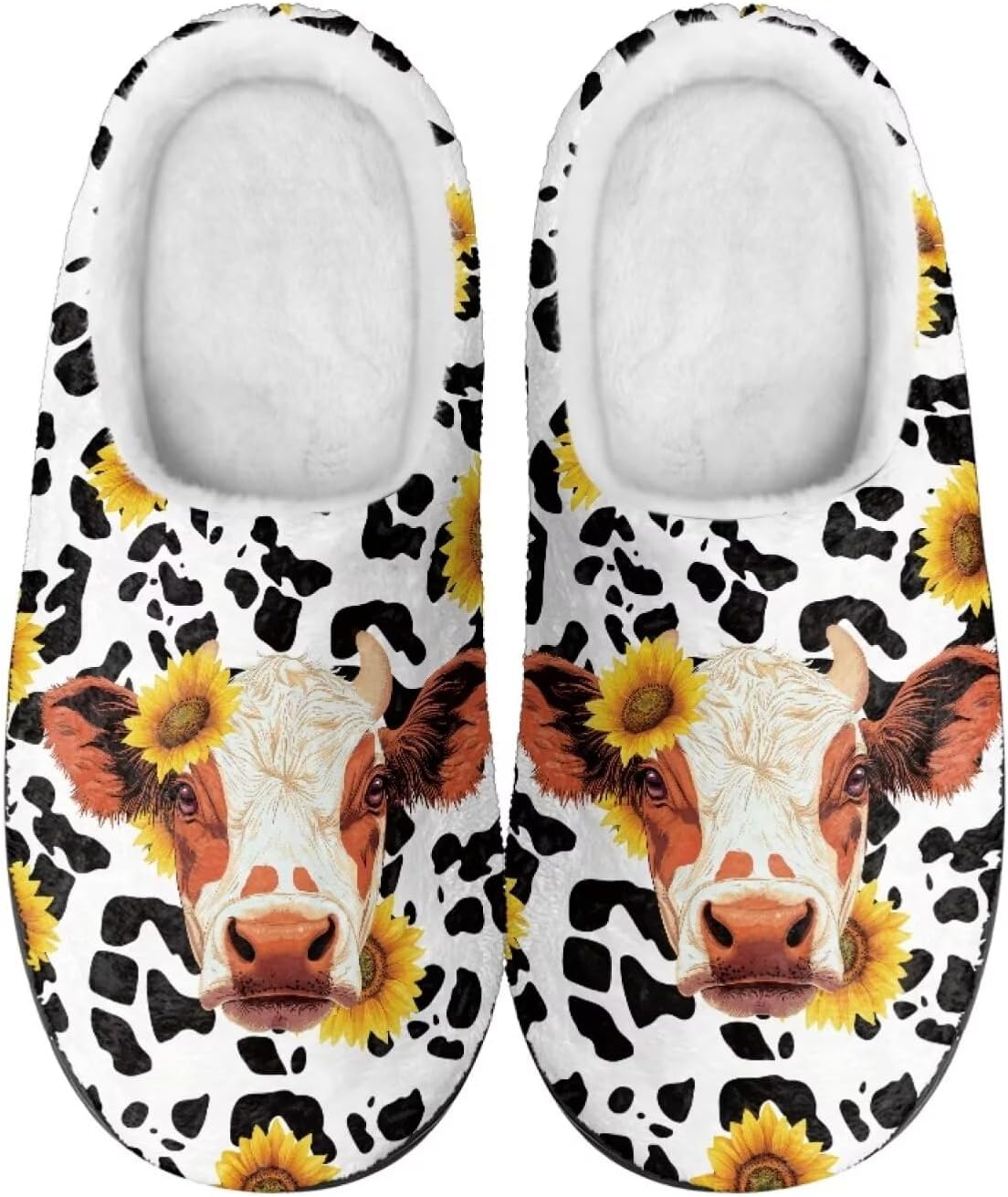 

Домашние тапочки Binienty для женщин и мужчин, пушистые, для дома и улицы, удобные, с противоскользящей подошвой, Classic Cow Head Sunflower