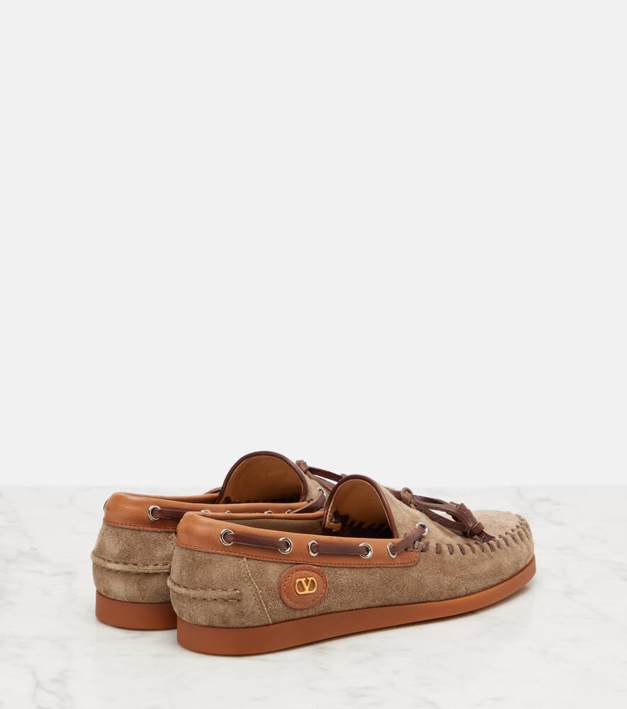 Повседневные замшевые мокасины Palm Avenue с логотипом V Valentino Garavani, Dark Khaki-Tobacco/Bark Brown — фото 2