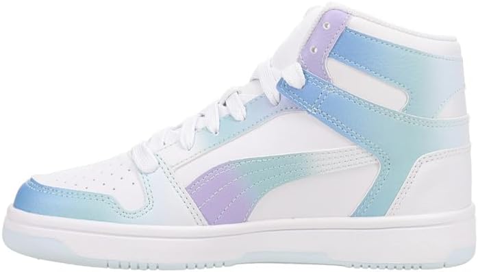 Кроссовки PUMA Rebound Layup Mid для мальчиков, белый/фиолетовый/бирюзовый — фото 3