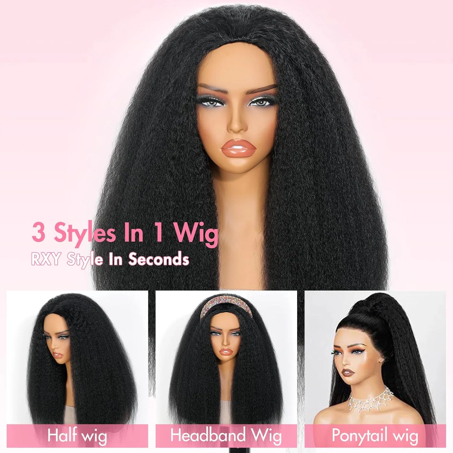 Женский парик из натуральных волос «Kinky Straight Half Wig» 3-в-1 Rxy — фото 2