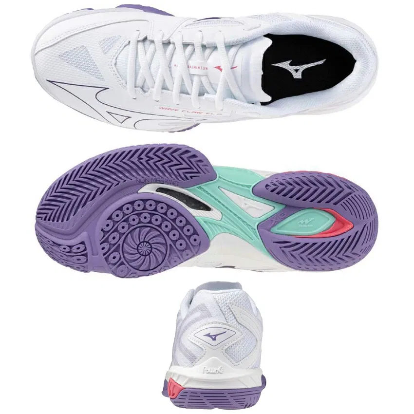 Унисекс кроссовки для бадминтона «Wave Claw EL2 Fit» от Mizuno, 68 White X Purple X Pink — фото 4