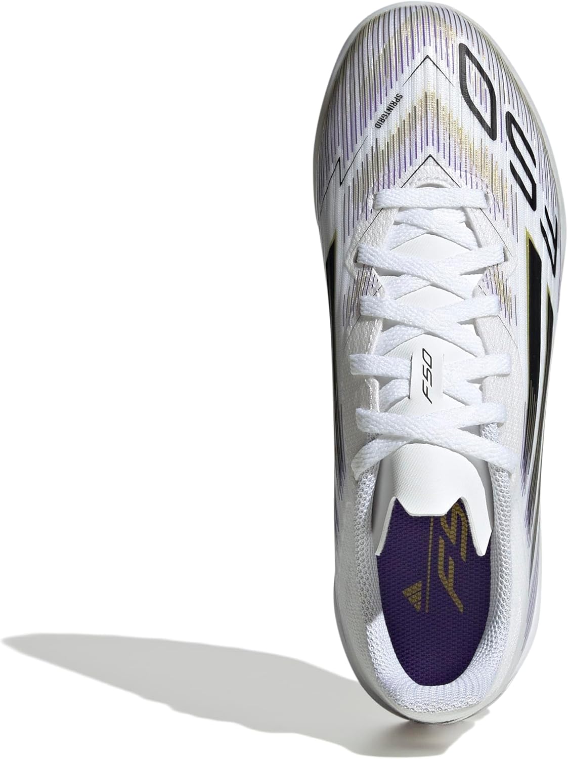Детские кроссовки Adidas F50 League Turf (унисекс), белый/черный/золотой — фото 2